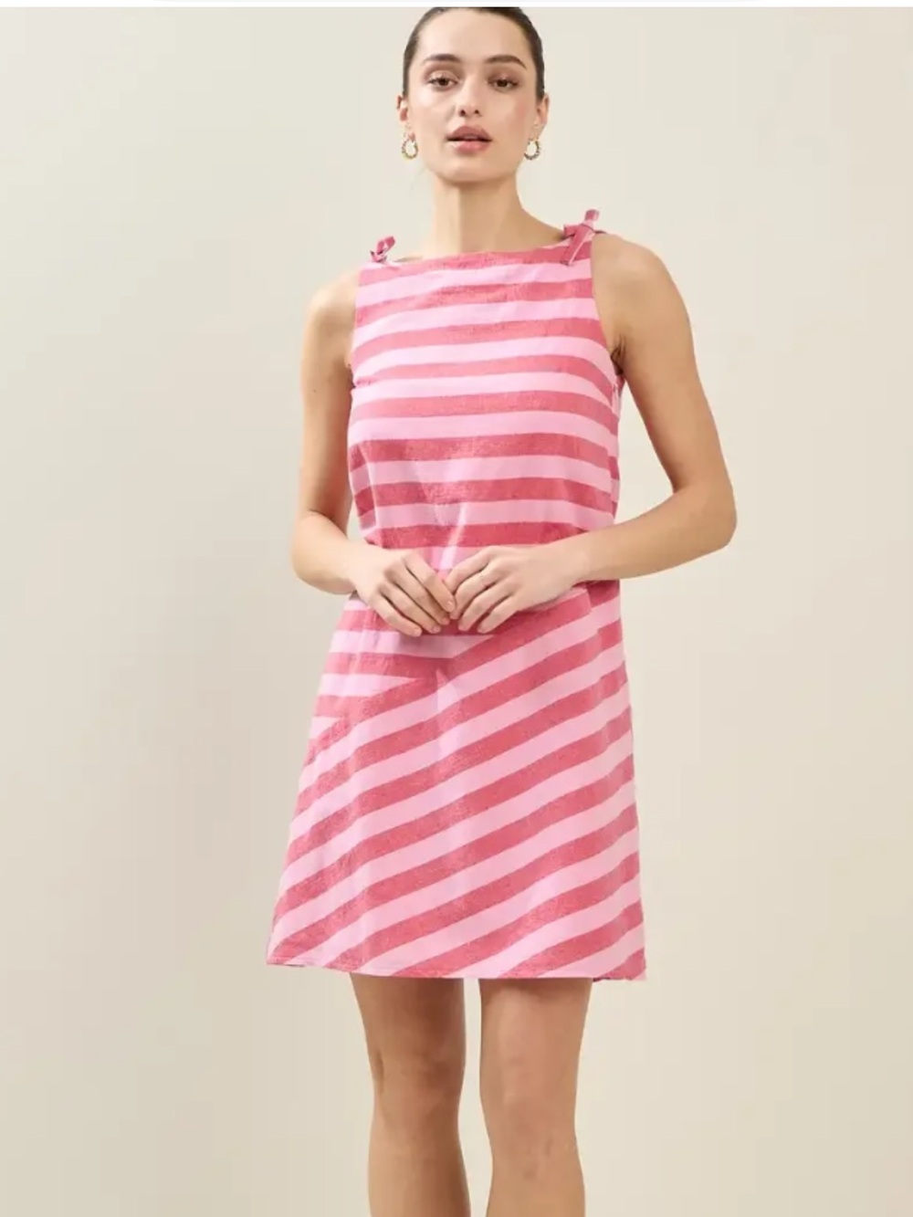 Pink striped shift mini dress